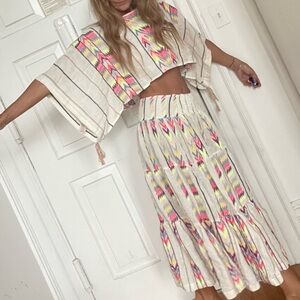 Free People Don't kill my Vibe embroidered crop shirt and skirt set. XS SOLD OUT